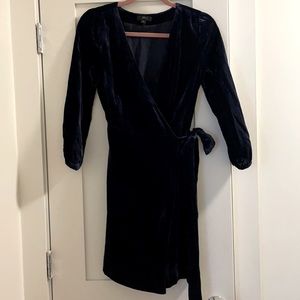 JCrew velvet wrap dress in navy